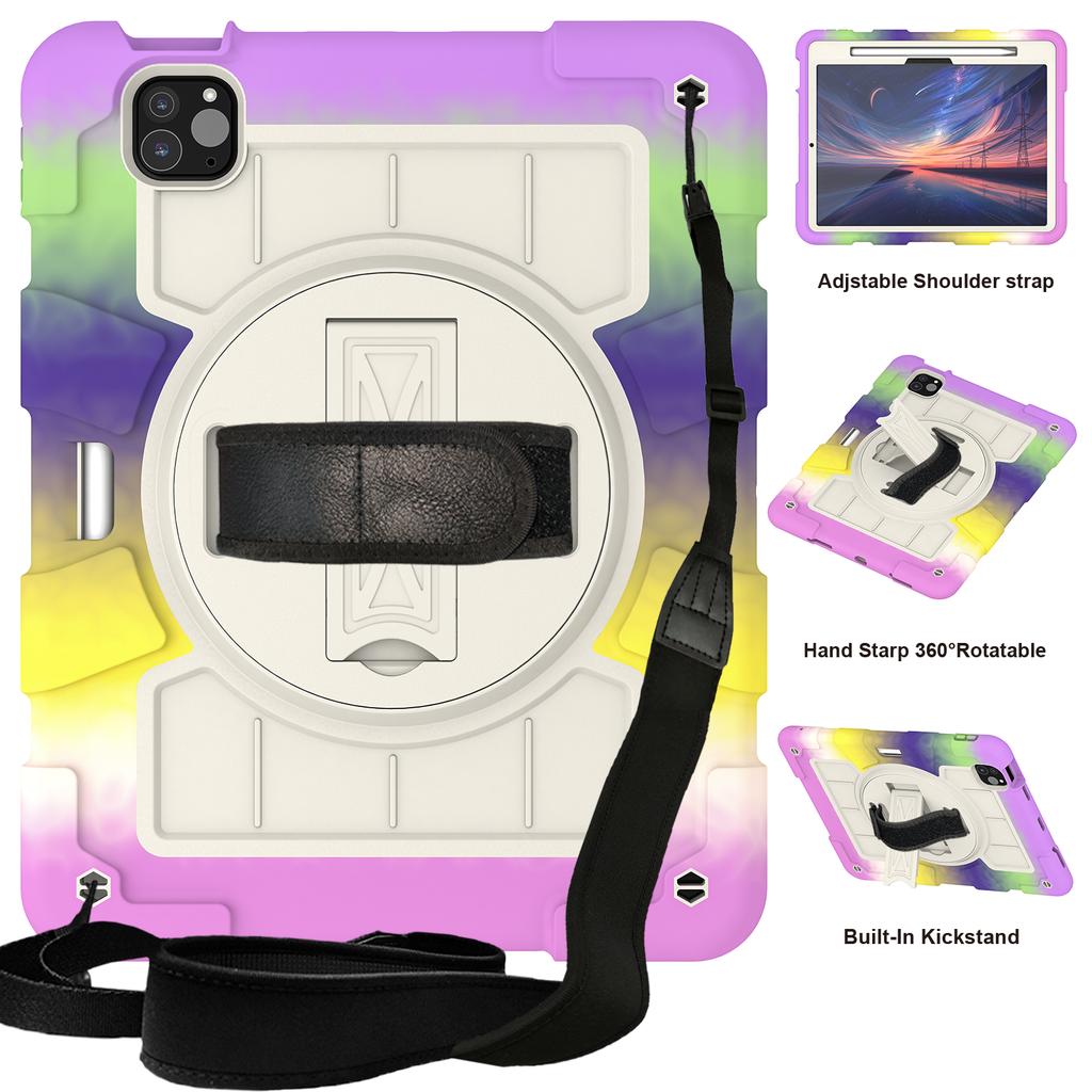 Heavy Duty Case For iPad Pro 11 M5 2025 M4 2024 A3357 A3358 A3359 A2836 A2837 A3006 360 Rotation Stand Cover With Shoulder Strap