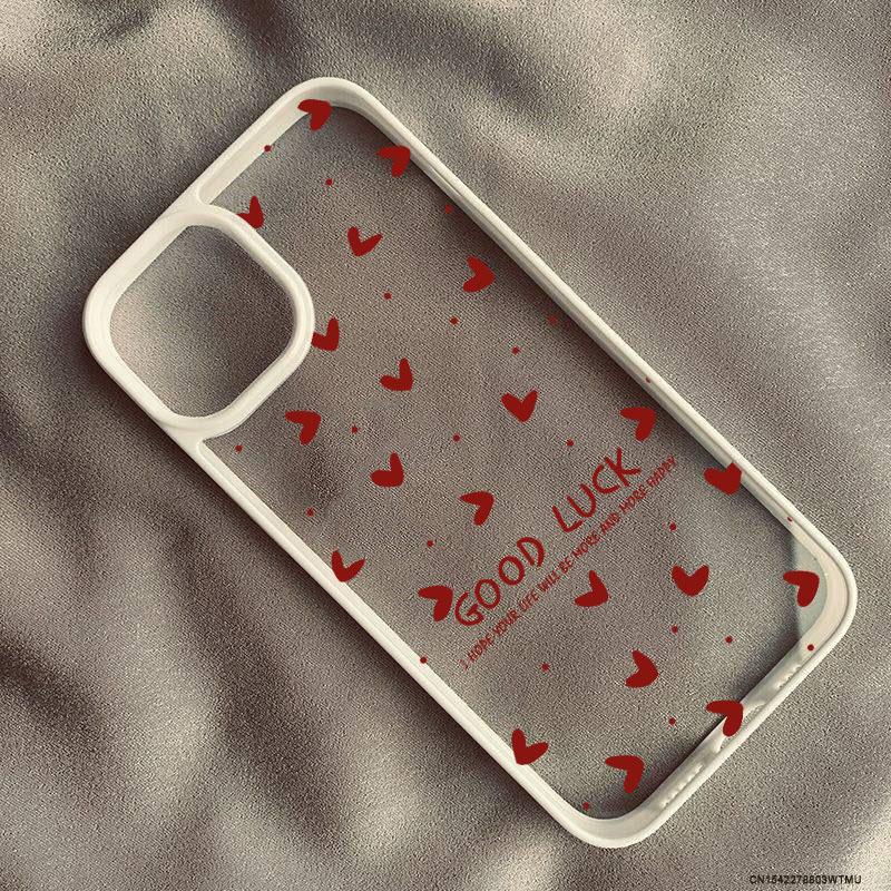 Fashion Pink Little Love Heart Phone Case For iPhone 17 Pro 15 16 14 13 12 11 XR XS Max 7 8Plus Cute Good Luck Clear Hard Cover