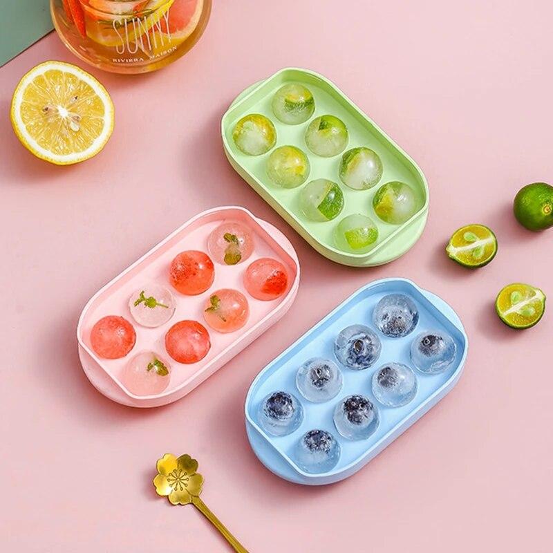 8 Girds Ice Cube Trays for Freezer Mini Ice Ball Maker Mold Circle Round Ice Cube Mold with Lid Making Household Kitchen Tools