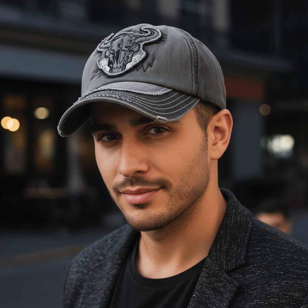 Washed Cotton Bull Head Embroidered Baseball Cap Hip Hop Adjustable Sun Hat Sunscreen Distressed Peaked Cap For Man Women Unisex