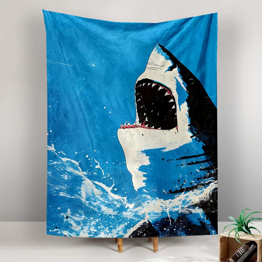 Shark open mouth ocean splash blue background Patterned tapestry for bedroom and living room home decor sofas