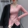 Autumn and Winter Padded Sexy V-neck Long-sleeved Cross Slim Age-reducing Blouse Hundred Lace Bottoming Shirt