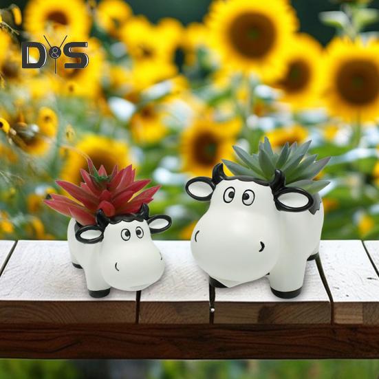 2 шт., смоляной горшок в форме коровы, горшок для суккулентов в виде животных, настольное украшение, цветочный горшок в виде мультяшной коровы для мини-растений, цветок кактуса