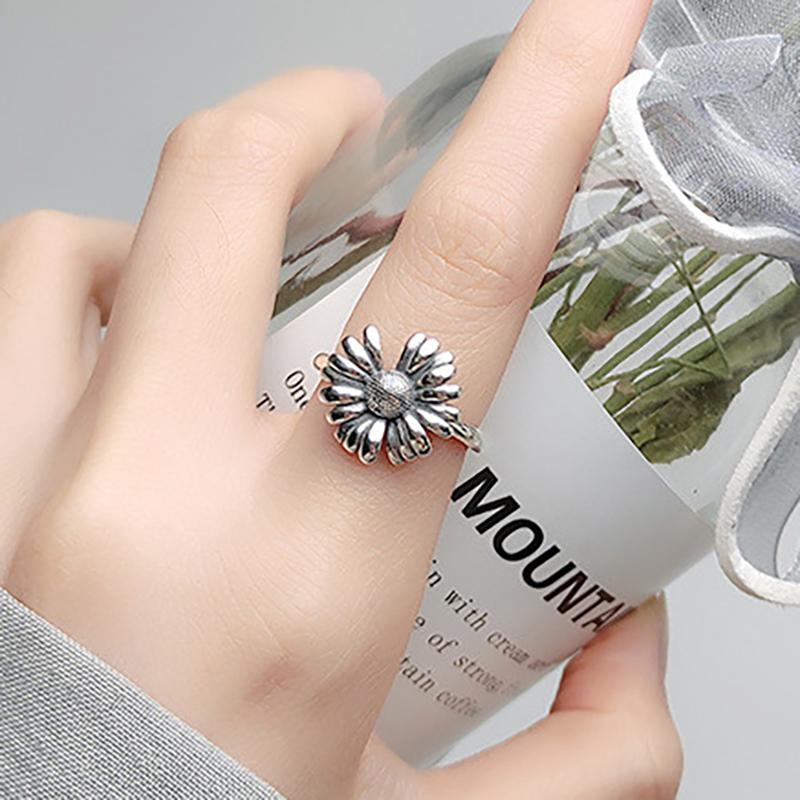 foxanry Minimalist Sunflower Rings for Women Couples Engagement Jewelry New Terndy Party Accessories Gift