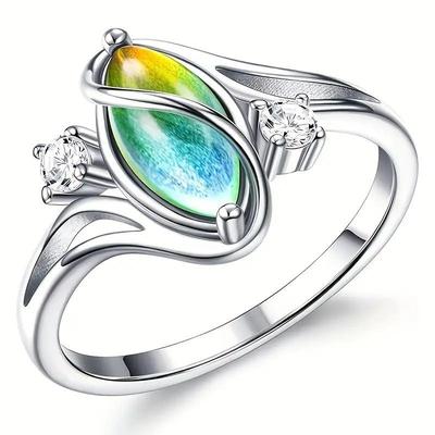 Серебряное гальваническое кольцо с кошачьим глазом, меняющим цвет, огранки «маркиза» – Европейская и американская мода, украшение на фалангу пальца