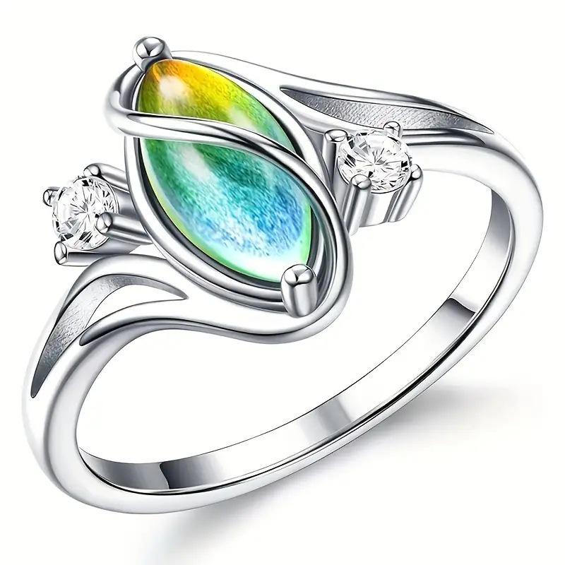 Серебряное гальваническое кольцо с кошачьим глазом, меняющим цвет, огранки «маркиза» – Европейская и американская мода, украшение на фалангу пальца
