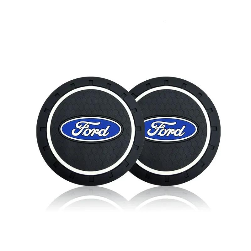 TQ0112Pcs PVC Car Coaster Auto Water Cup Mat Anti-slip Pad Tools For Ford Ranger Focus Kuga Mustang S-MAX Transit Mondeo Fusion