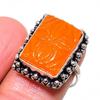 Red Coral Carving Handmade 925 Sterling Silver Jewelry Ring Size 7.5 t0P43