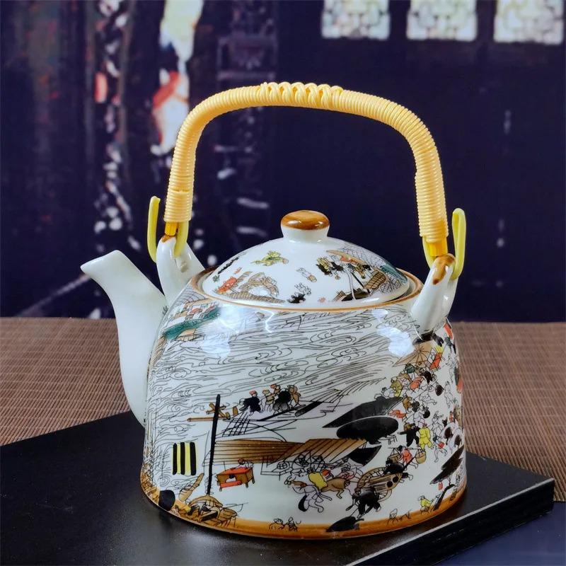 Бытовой фарфоровый чайник, керамический большой вместительный горшок для прохладной воды, большой синий и белый фарфоровый горшок с петлевой ручкой в ​​стиле ретро