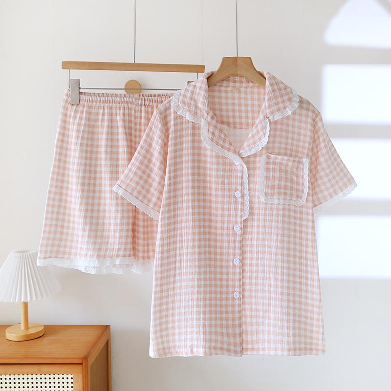 Женский летний пижамный комплект из чистого хлопка - Милый, Дышащий, с коротким рукавом и шортами