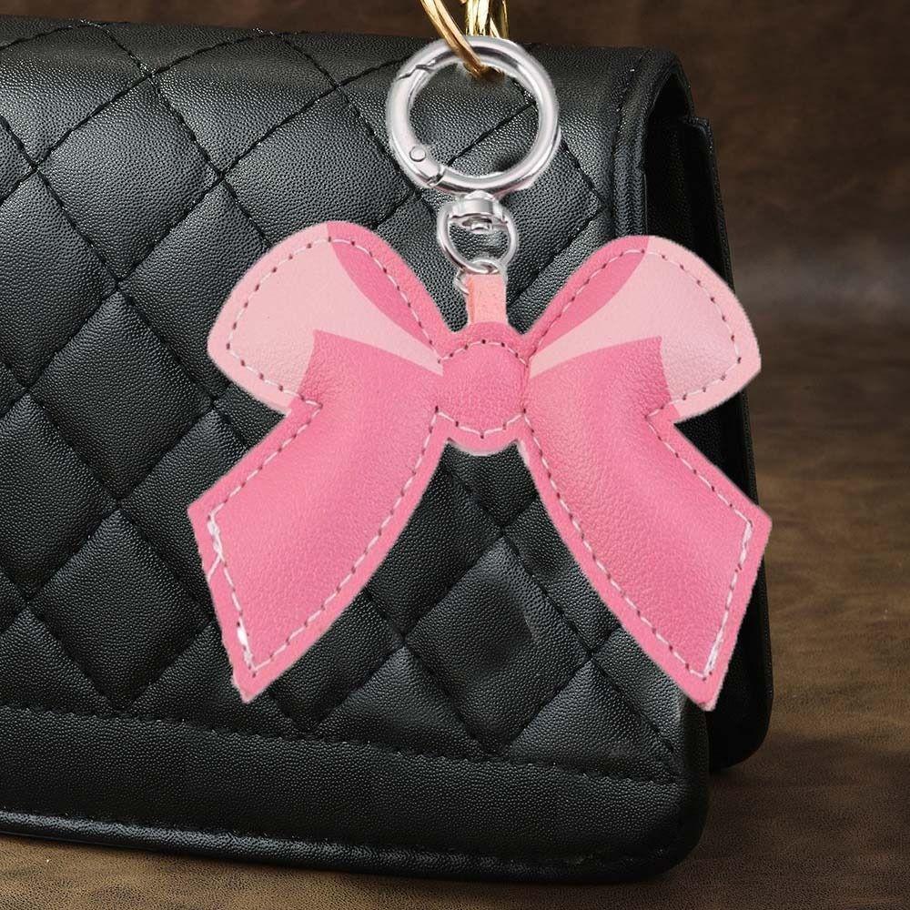 Patchwork Bowknot Keychain Bag Hanging Car Keyring Cute PU Leather Bow Pendant  Kids Girls