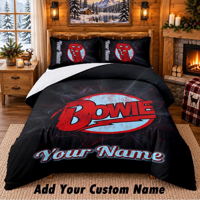 David Bowie Pattern Bedding 3Pcs Set Custom Name, Bed Sheet And Pillowcases For Home Bedroom