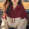 New Winter Korean Style Loose Shoulder Contrast Hooded Sweatshirt Women's Casual Top