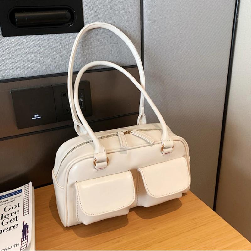 Retro Red Women's Satchel Hobo Bag Patent Leather Multi Pocket Luxury Designer Handbag Female Shoulder Underarm Bag Tote Purses