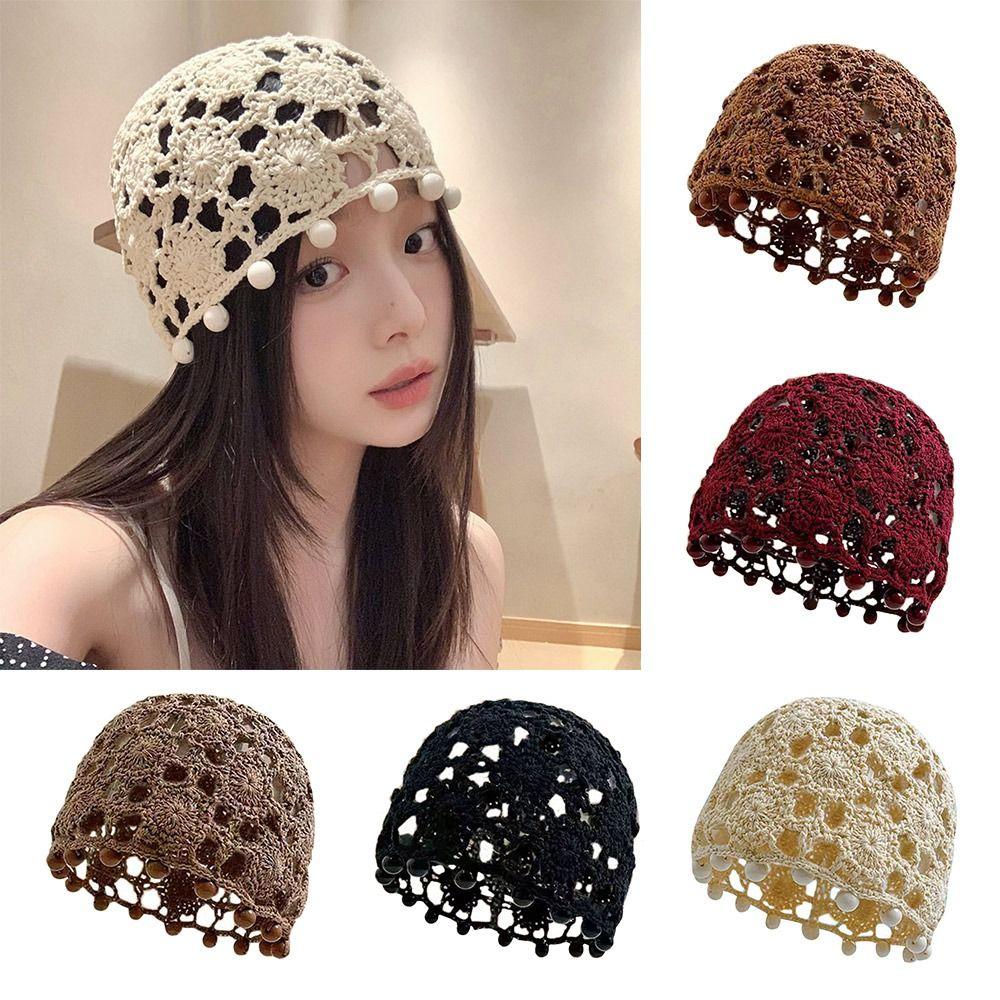 Кружева Берет Кепка Цветы Skullies Шапка Дышащая Вязаная Шапка для Женщин