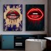 Neon Lip Drop Print Poster Home Decoration Red Lip Pop Culture Modern Living Room Wall Decoration Oil Painting Art Frame