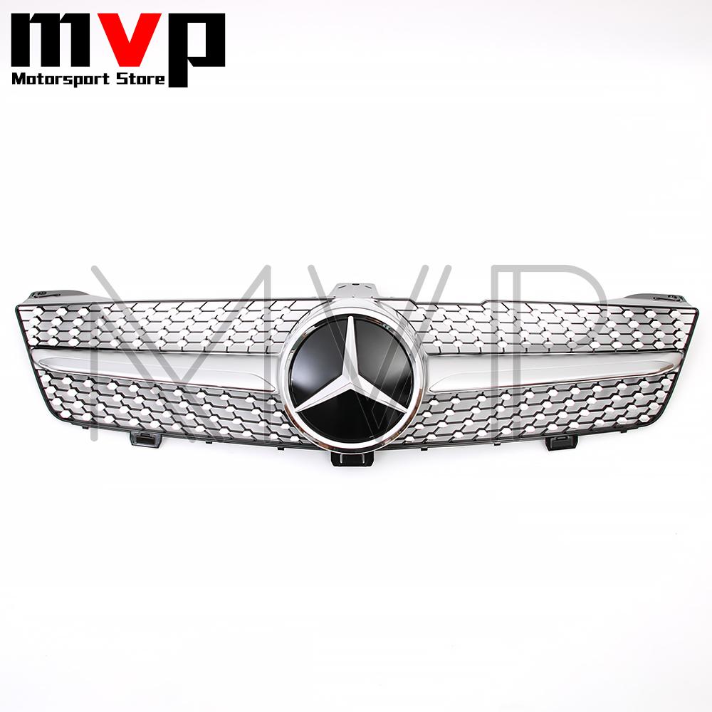 EJG4 Chrome Diamonds Style Racing Grill With Silver Border Emblem Logo For Mercedes Benz CLS-Class W219 09-11 CLS350 CLS500 CLS63 AMG