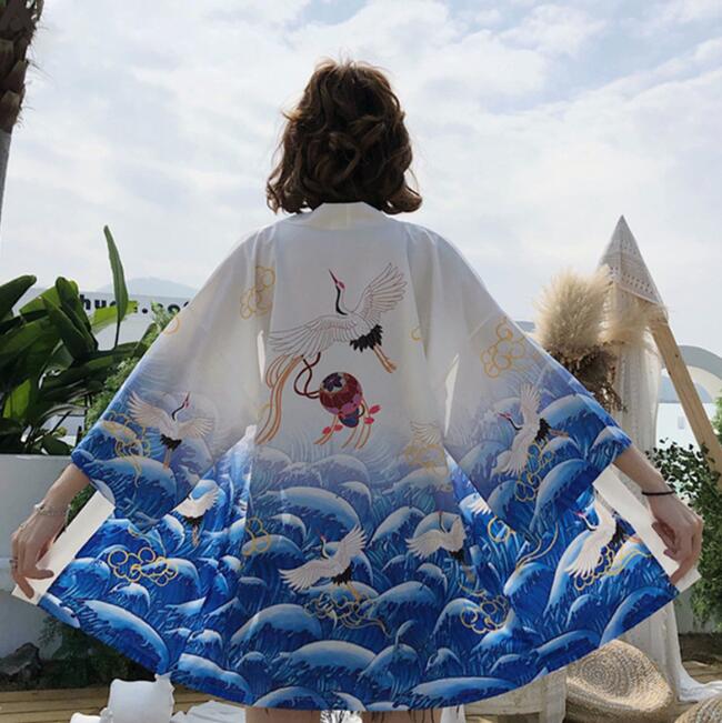 Новый японский кимоно Harajuku с цифровой печатью, пончо, пижамный кардиган