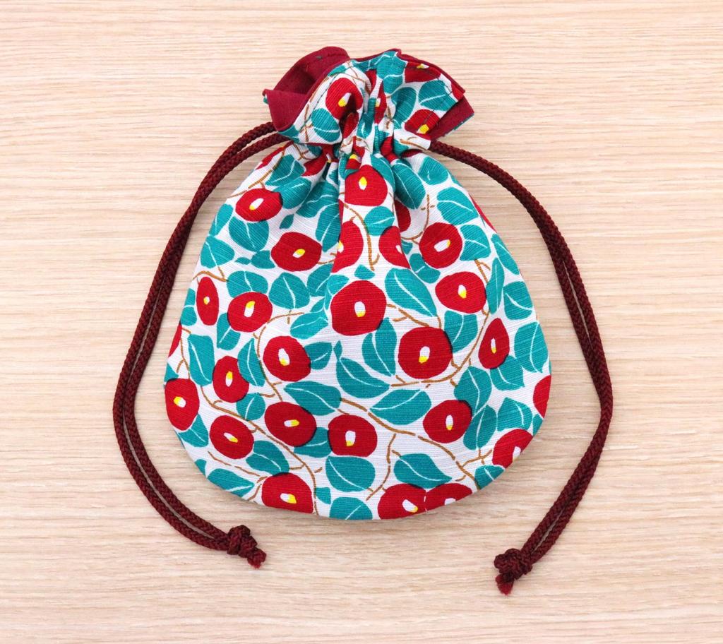 Kyoyu Yumeji Drawstring Round Drawstring Camellia Design Bag, Bag,