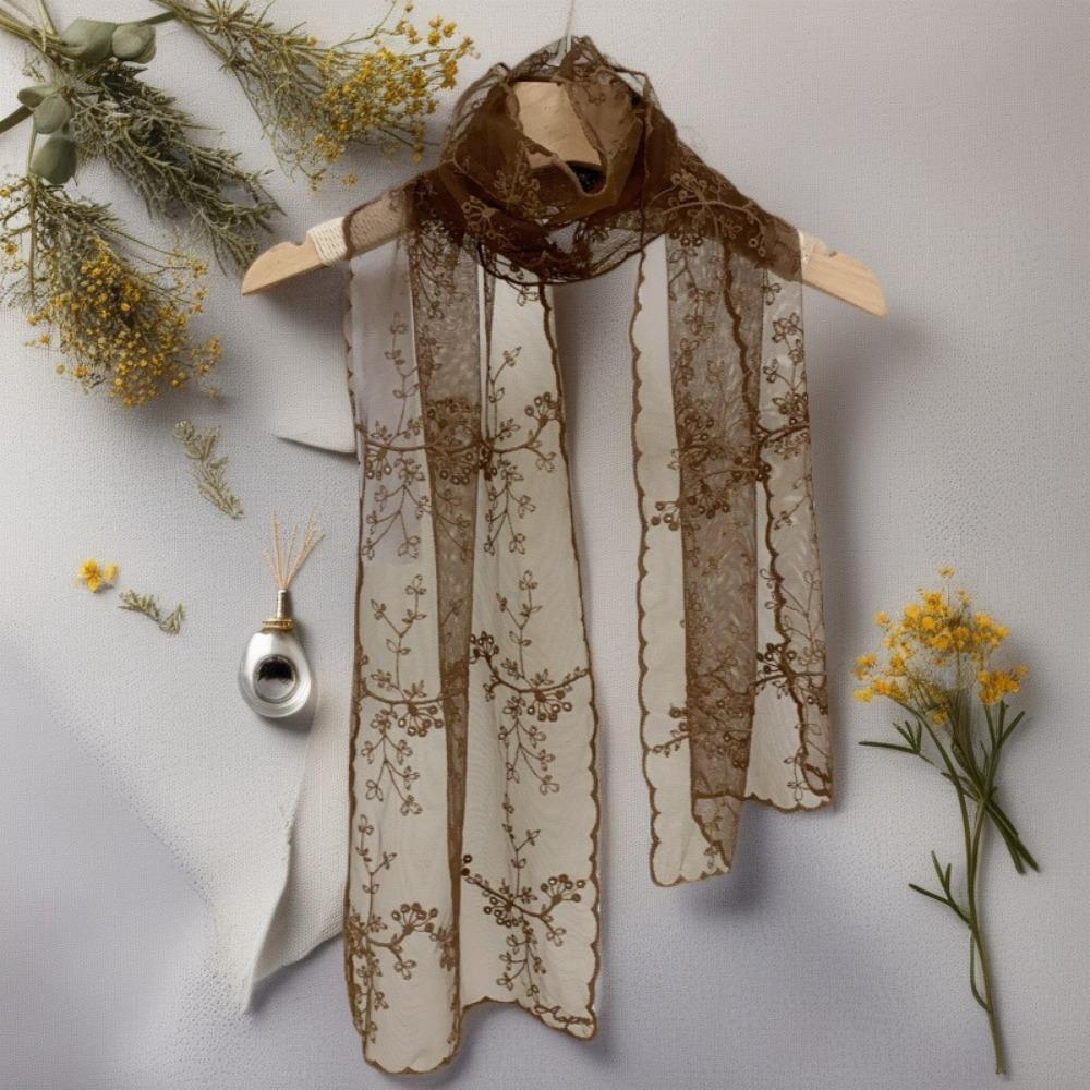 Retro Sunscreen Shawl Korean Version Female Headscarf Literary Women's Lace Scarf