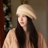 Осенне-зимняя шапка для женщин, вязаная из кроличьей шерсти, теплая шерстяная шапка, однотонный универсальный берет, литературная ретро шляпа художника