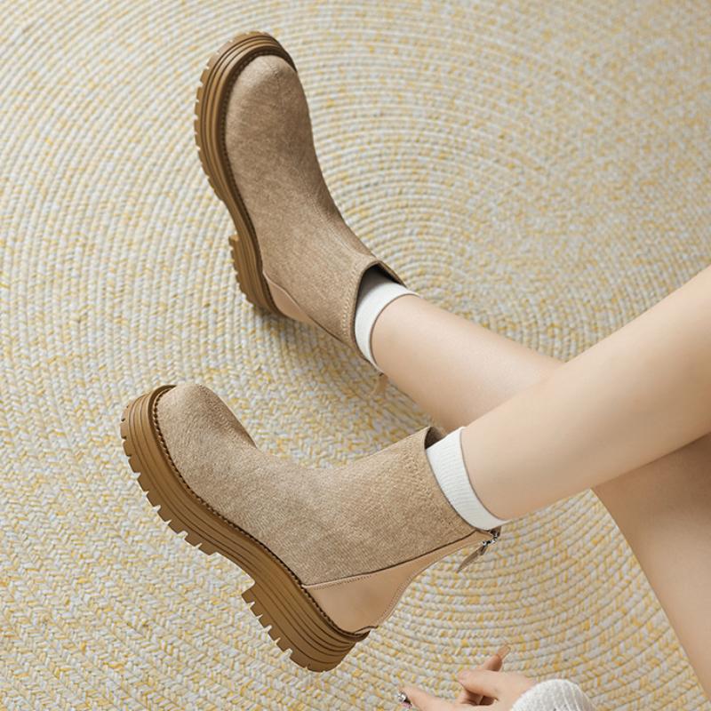 Мода Европейская и Американская мода Короткие сапоги Новая осень 2024 Толстая подошва Высокая талия Короткие сапоги Plataforma Mujer Zapatos De Mujer