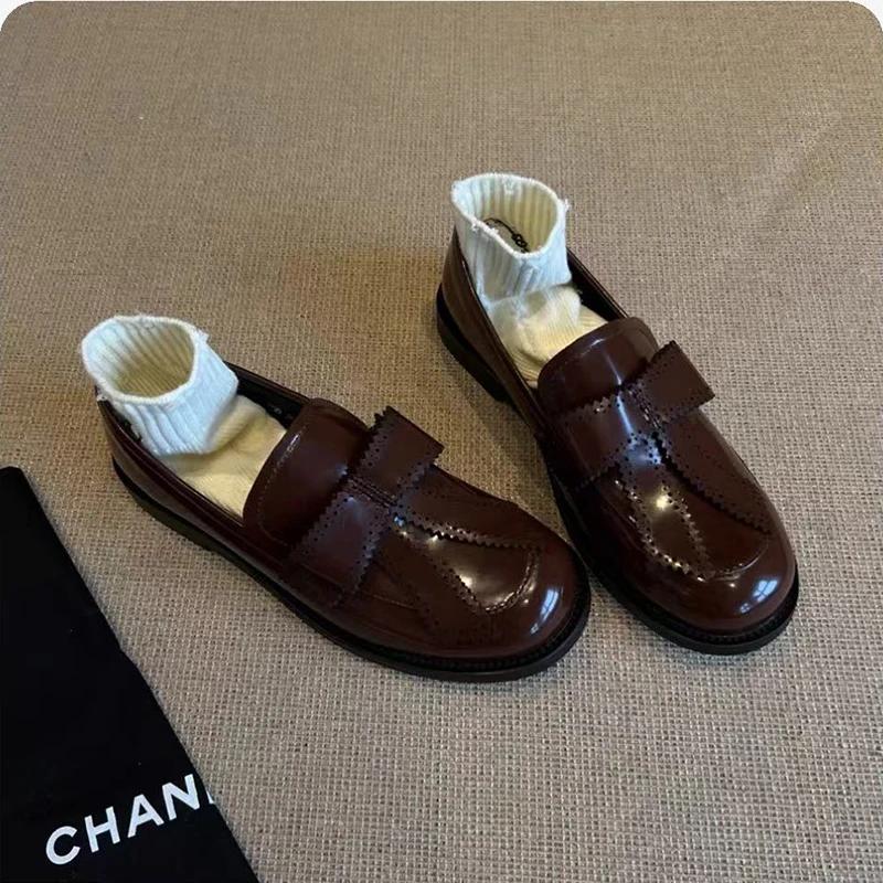 2025 весна и осень новая британская мода туфли лоферы с круглым носком и толстым бантом повседневные модные удобные слипоны