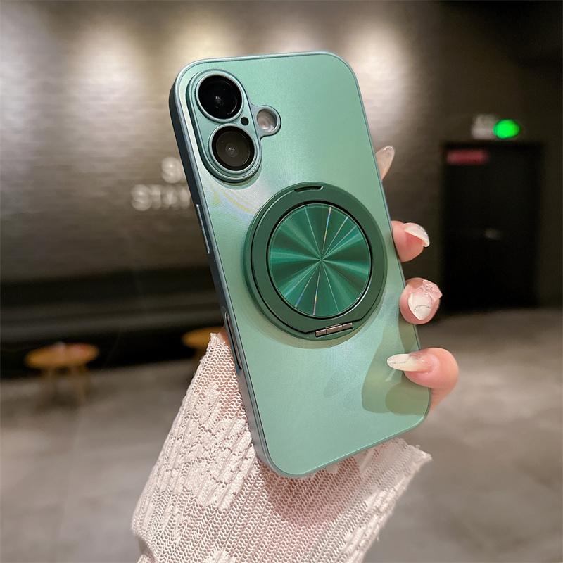 360 degree Rotatable Magsafe Ring Holder Case For 16 Pro Max 16 Plus 15 Pro 14 13 12 11 Frosted Plating Lens Film Cases