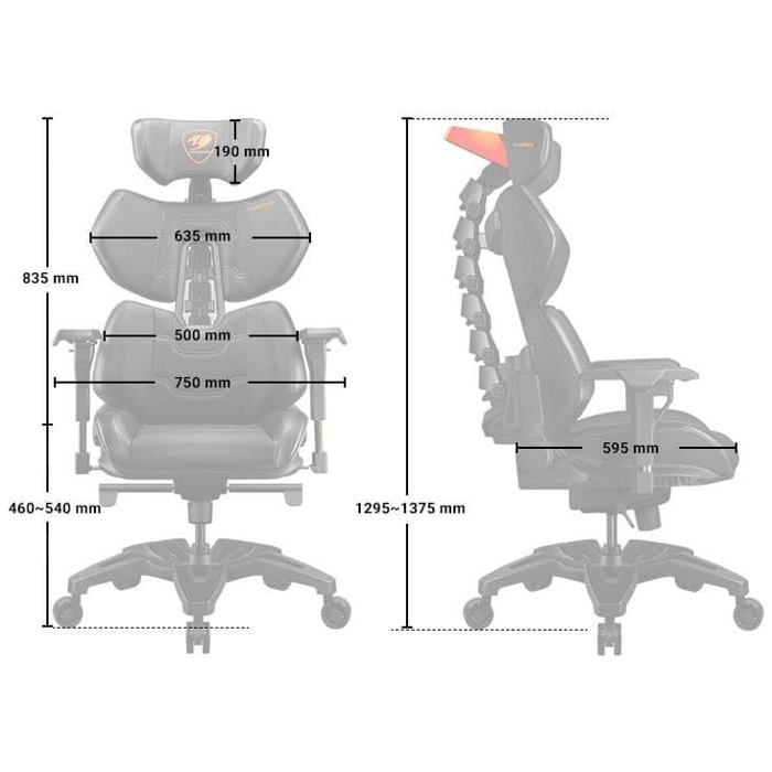 Игровое кресло - Cougar Gaming - TERMINATOR - Эргономичное - Подголовник, наклон спинки, подлокотники и регулируемая высота