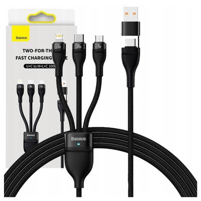 Кабель USB 3-в-1 Baseus Flash Series 2, USB-C + Micro USB + Lightning, 100 Вт, 1,2 м (Черный)