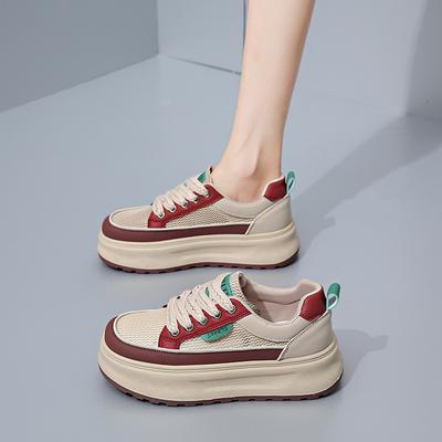 2025 летние маленькие белые туфли, новая корейская версия, женские студенческие туфли с толстой подошвой, увеличивающие высоту, сетчатые, дышащие, повседневные туфли для женщин XW521