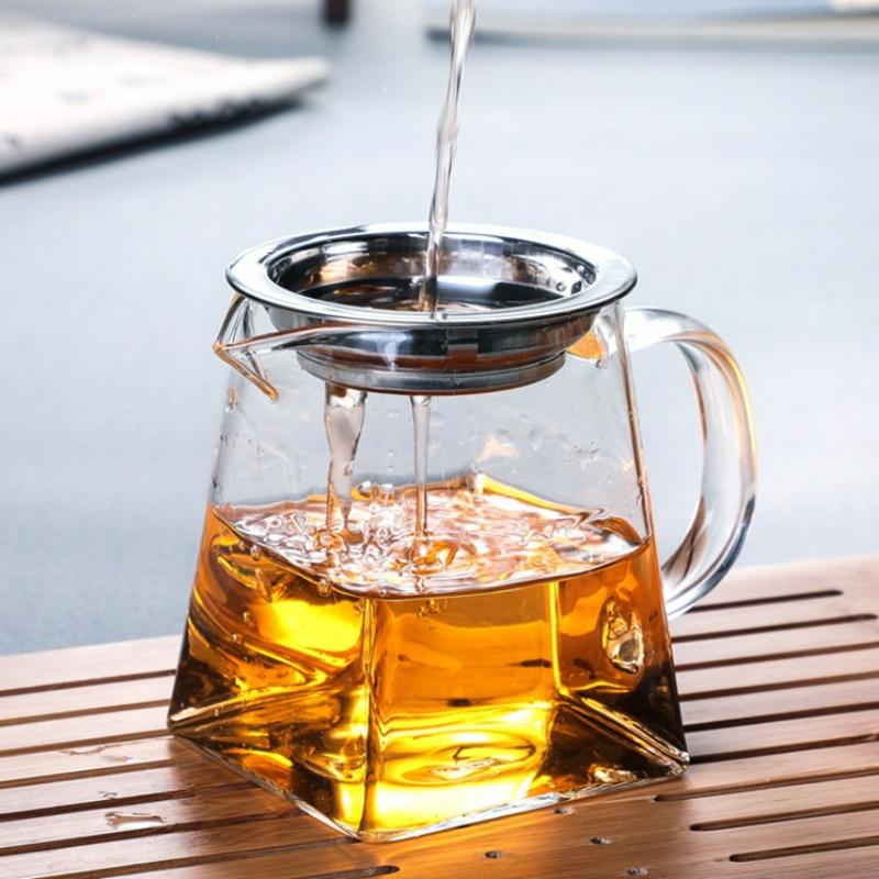 Heat-resisting Clear Glass Tea Pot Kung Fu Cup Puer Tea Brewing Kettle Pu Erh Set Pots Teapots with Handle Glass Tea Strainer