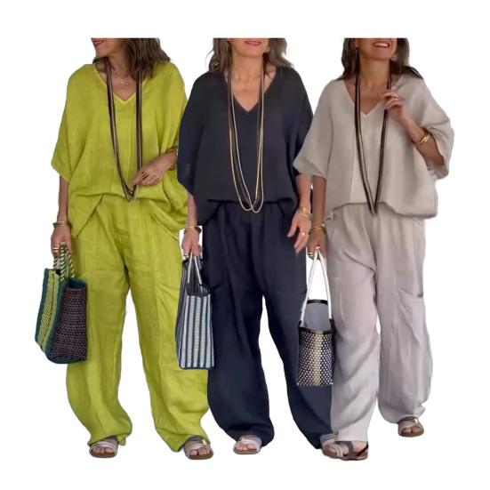 2 шт./комплект женский летний весенний наряд с V-образным вырезом и короткими рукавами топ с высокой талией широкие брюки домашняя повседневная одежда пижамный комплект осенне-зимний спортивный костюм