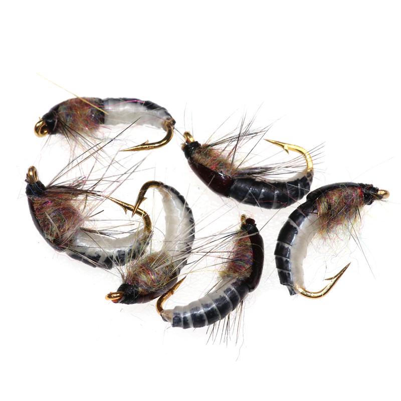 6PCS #12 Black Body Woolly Worm Brown Caddis Nymph Fly Deer Hair Beetle Trout Fly Fishing Fly Bait