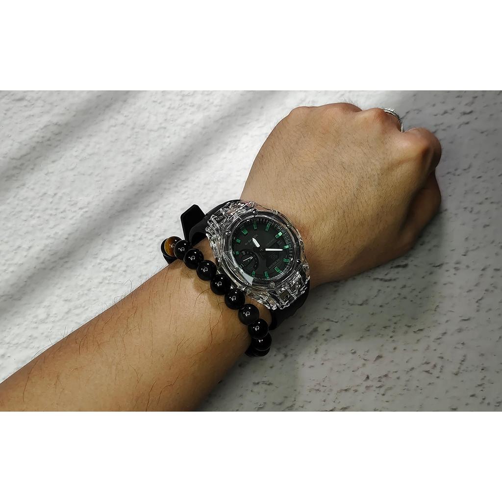 Casio Часы с кварцевым механизмом из коллекции Custom, ремешок из фторэластомера, мужские часы, черный циферблат GA-2100-1A1(Watch3--)
