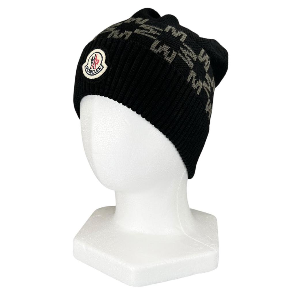 Excellent MONCLER Knit cap BERRETTO Logo patch black cotton Women Used