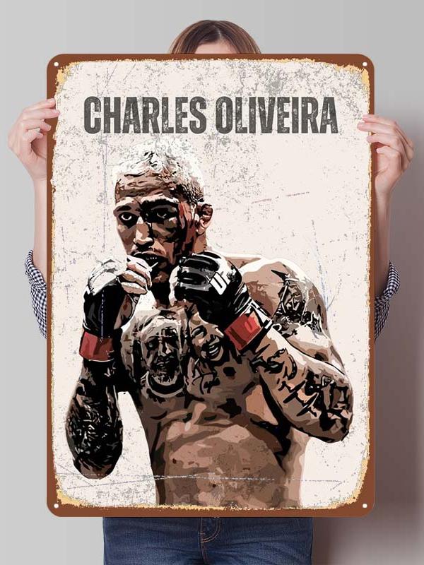 Металлические таблички с изображением боксера Чарльза Оливейры для украшения игровой комнаты, изготовленные на заказ, жестяные таблички с боксерским постером для декора стен, винтажные металлические таблички.
