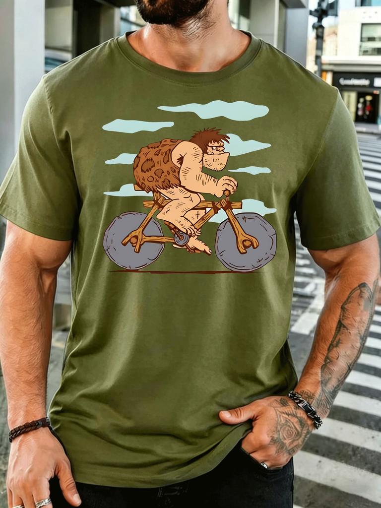 Unisex Short Sleeve T Shirt Caveunisex Bicycle Graphic Tee Cartoon Print Tops Summer Soft Cotton Casual Street Wear For Adult Male