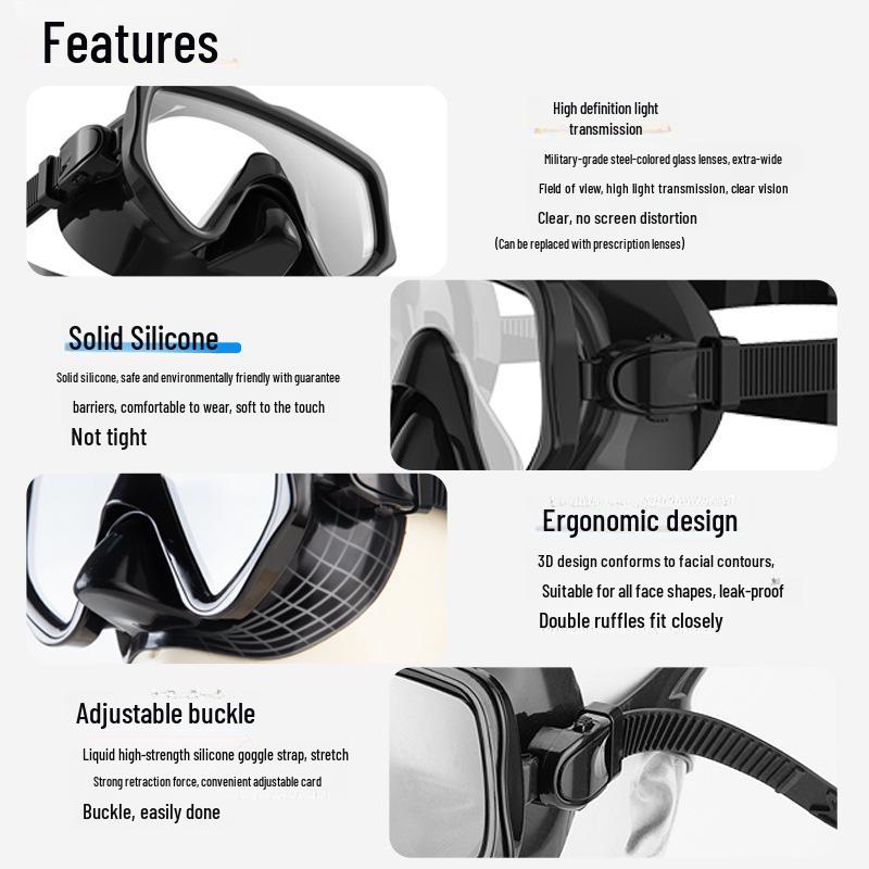 Snorkeling Set: Wide-View Mask & Semi-Dry Breathing Tube - Silicone Diving Goggles 2-Piece Kit