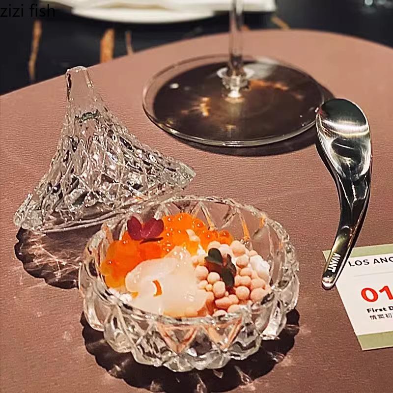 Креативная стеклянная миска неправильной формы с крышкой для ресторана, молекулярной кухни, демонстрационная миска, десертная миска для суши, специальная столовая посуда