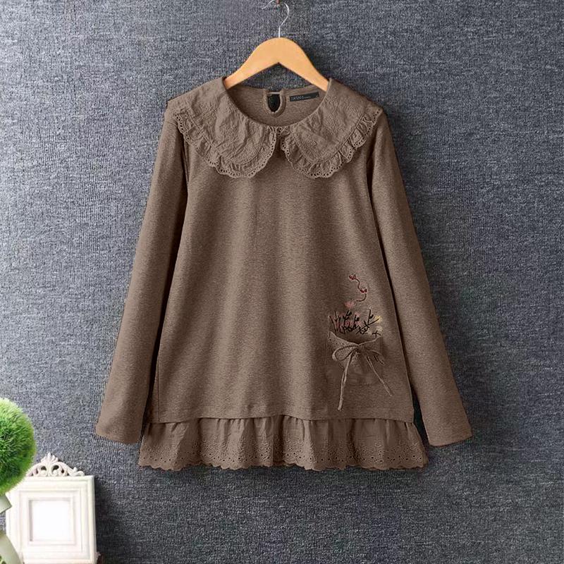 ZANZEA Женские осенние кружевные лацканы с длинным рукавом и принтом футболки