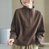 Women's Casual Loose Fit Plus Size Half-Zip Stand-Up Collar Sweatshirt - Long Sleeve Spring/Autumn Fashion Pullover Top