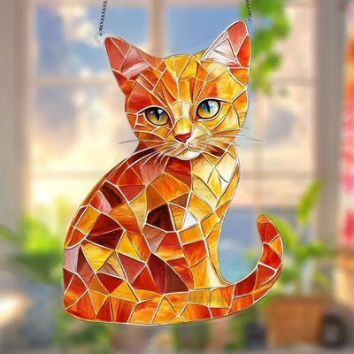 Кошка окрашенный художественный орнамент акриловый оконный ловец солнца красочная настенная панель с изображением кошки художественный декор для любителей кошек