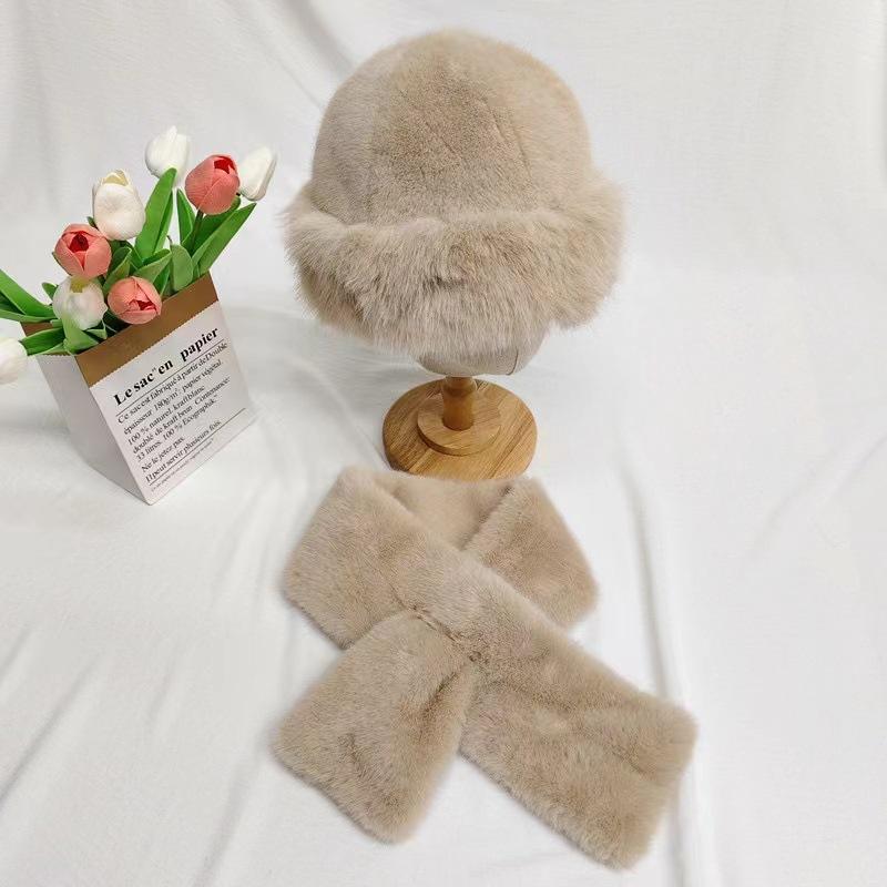 Комплект из 2 предметов/1 женский, утепленная шапка из искусственного меха и шарф - полиэстеровый трикотаж, зимние утеплители для ушей с застежкой-кнопкой, модный монгольский стиль