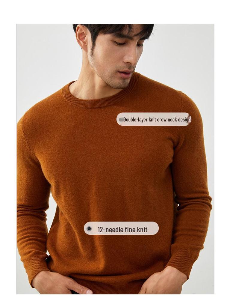 Мужской свитер с круглым вырезом из 100% кашемира - Британский стиль, приталенный крой для осени/зимы
