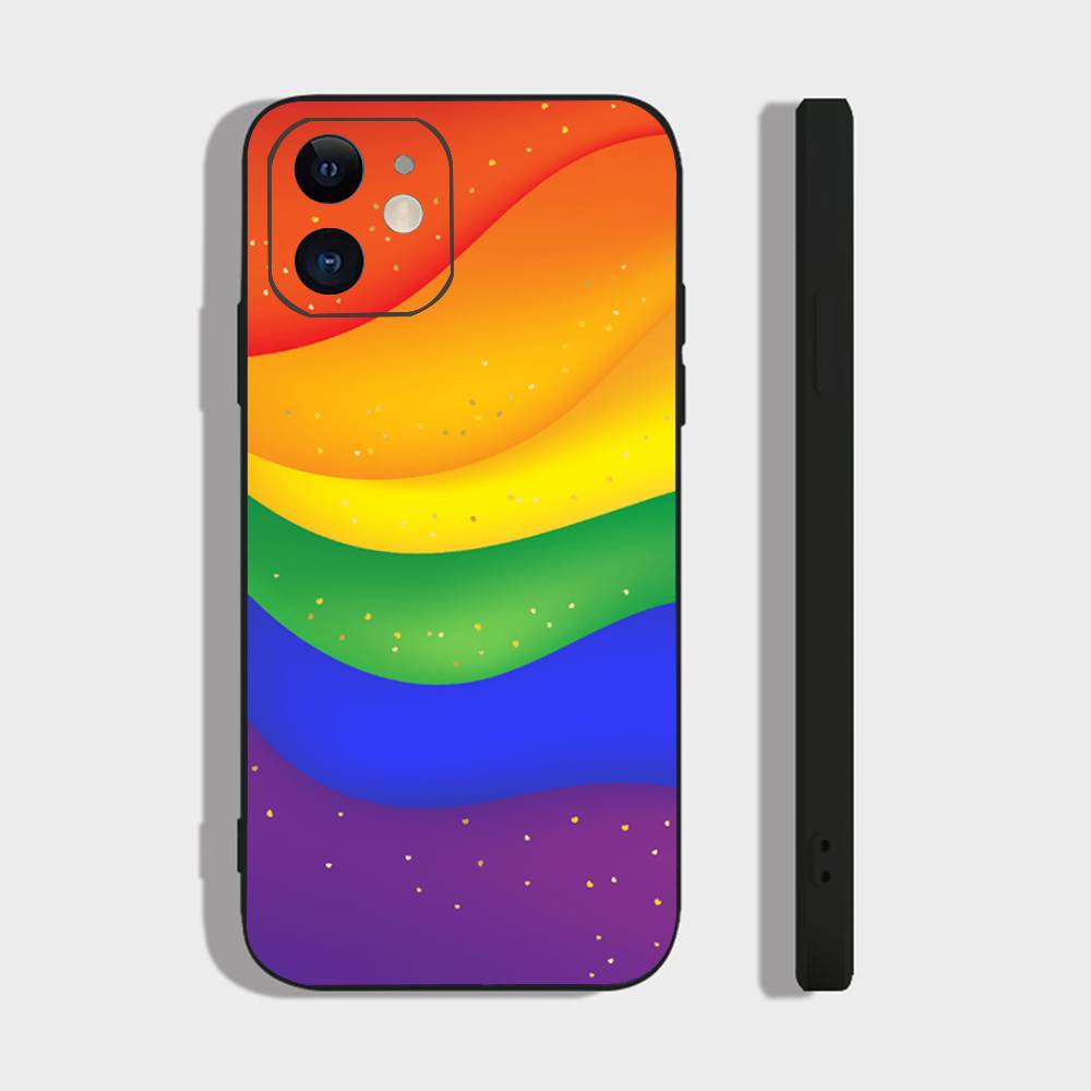 Rainbow Phone Case For IPhone 17 Air 16 15 14 13 Pro Max 11 12 Black Silicone Cover