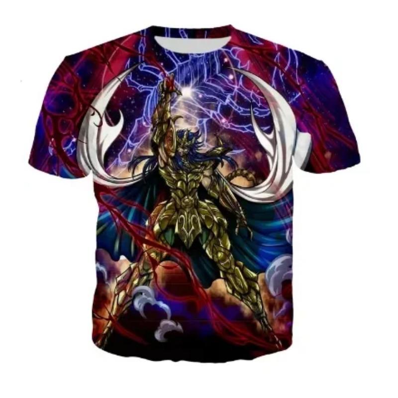 Summer Round Neck Anime "Knights of The Twelve Palaces" Saint Seiya Printed Top Fashionable Casual Short Sleeved Men's and Boys' Universal T-shirts