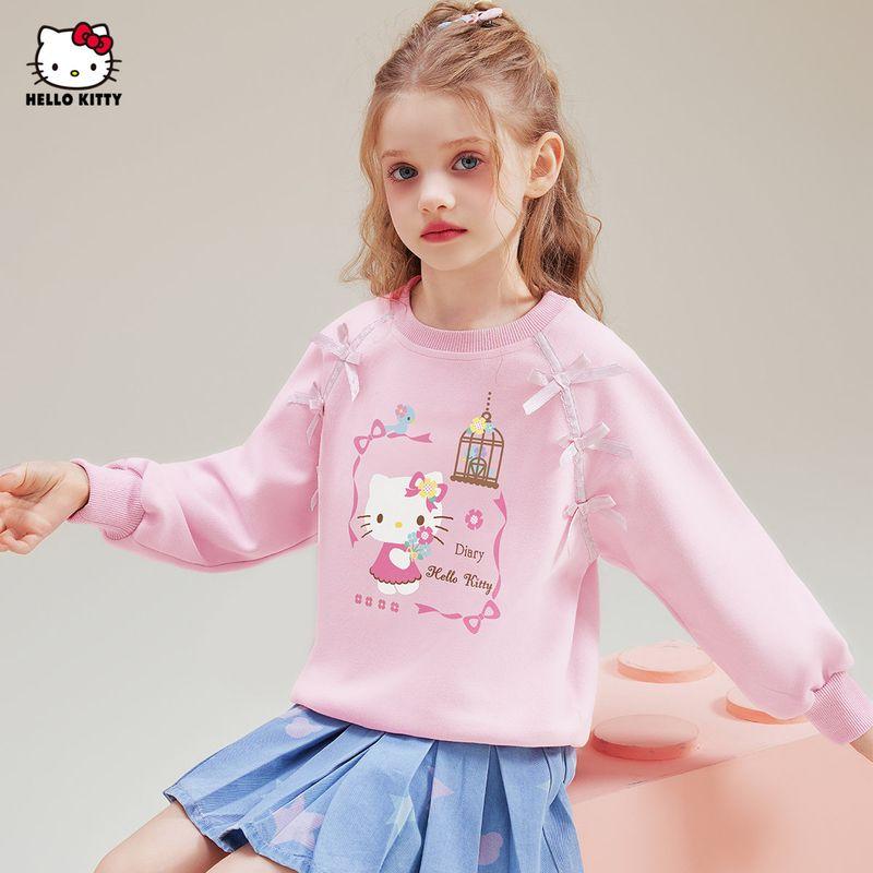 Hello Kitty Girls' Spring and Autumn Sweatshirt 2025 New Casual Cartoon Children's Top for Older Girls Spring Wear