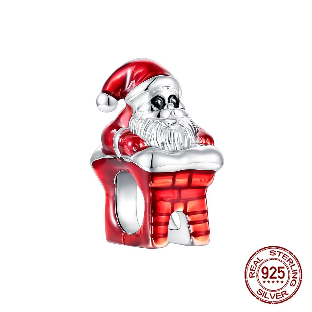 Santa Claus Climbs The Chimney Beads Copper Christmas Dangle Pendant Fit Bangle Bracelet Necklace Handmade Jewelry