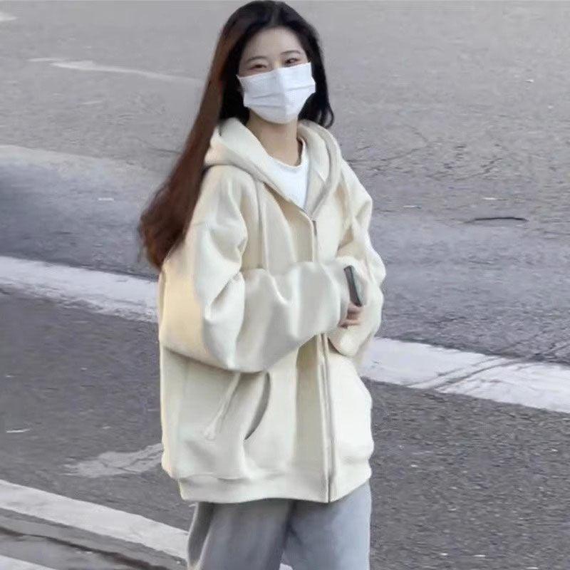 Женская толстовка с капюшоном оверсайз - Новый кардиган свободного кроя весна/осень 2024